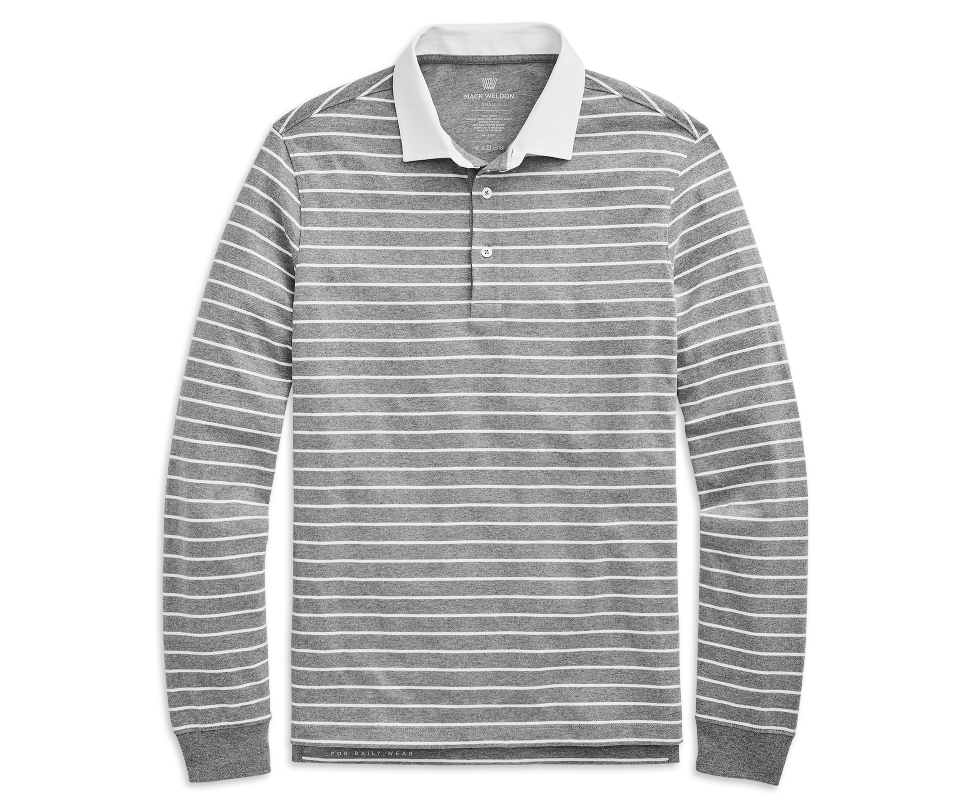 Wholesale,Mack Weldon, Mack Weldon Grey/White Heather Stripe Rugby Long Sleeve Polo, Grey, Extra Large-46-TagXLLarge-43-TagL