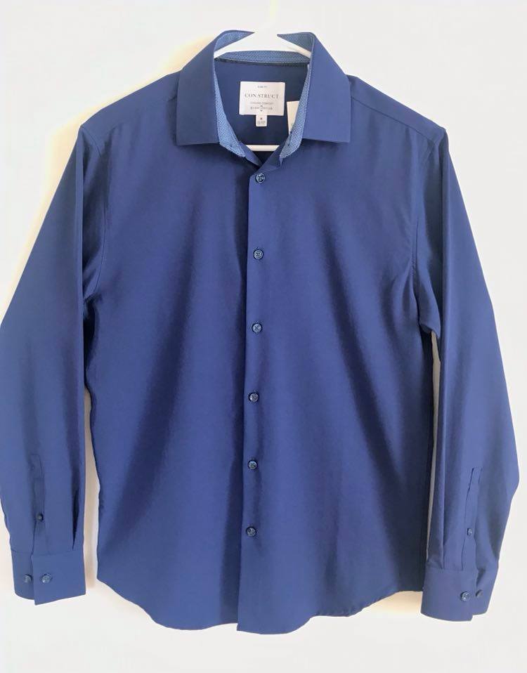 AW CHANG, CONSTRUCT Navy Button Up Shirt, Blue, Medium-42-TagM
