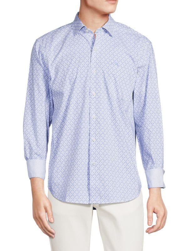 Other,Tommy Bahama, Tommy Bahama Blue/White Sarasota Geo Print Shirt, Blue, Medium-44-TagM