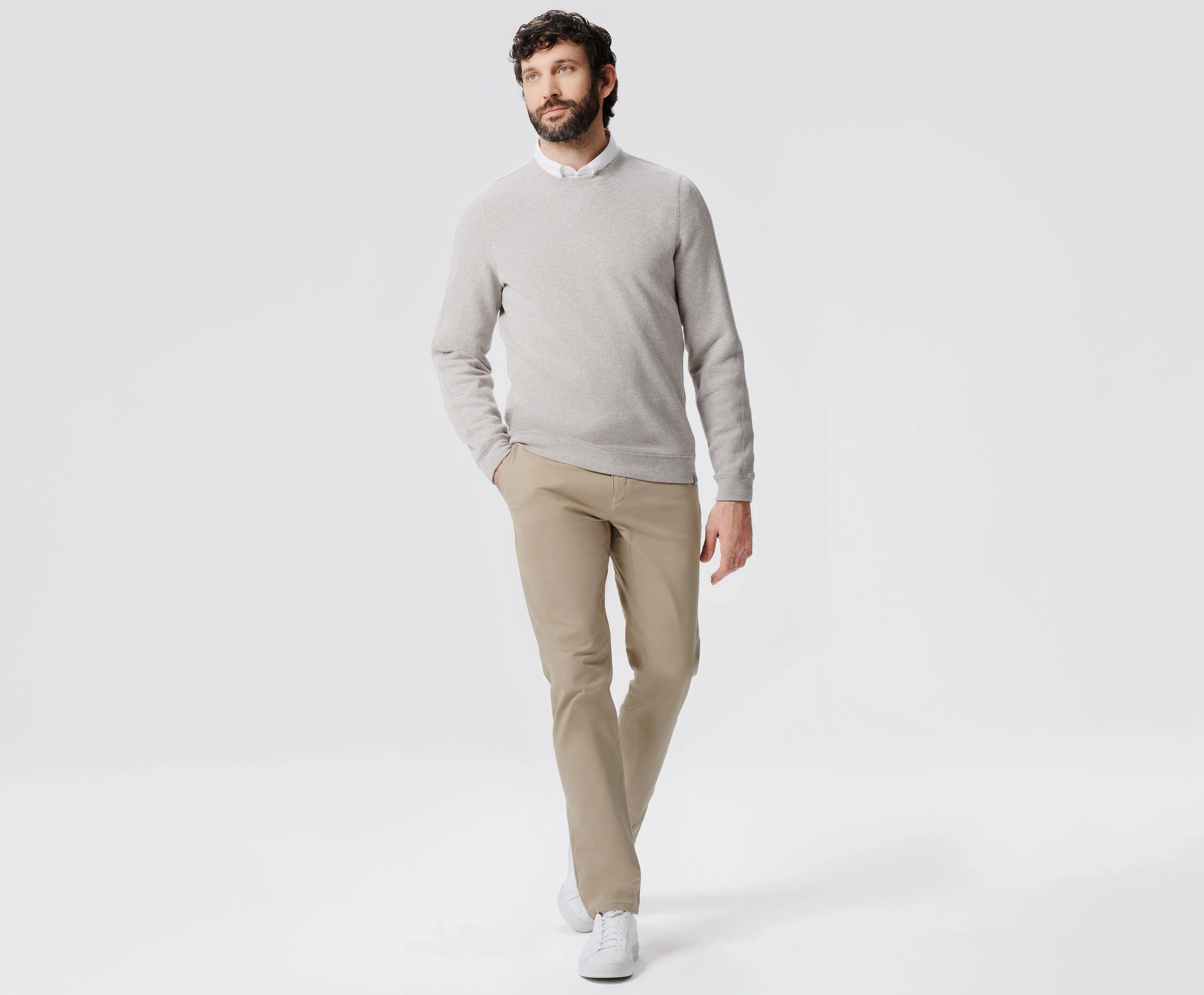 Wholesale,Mack Weldon, Mack Weldon Sand Heather Long Sleeve Washed Crewneck Sweater, Tan, Large-46-TagLExtra Large-48-TagXLSmall-42-TagS