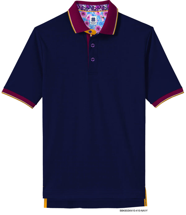 Brooklyn Brigade Burgundy Contrast Collar Navy Short Sleeve Polo