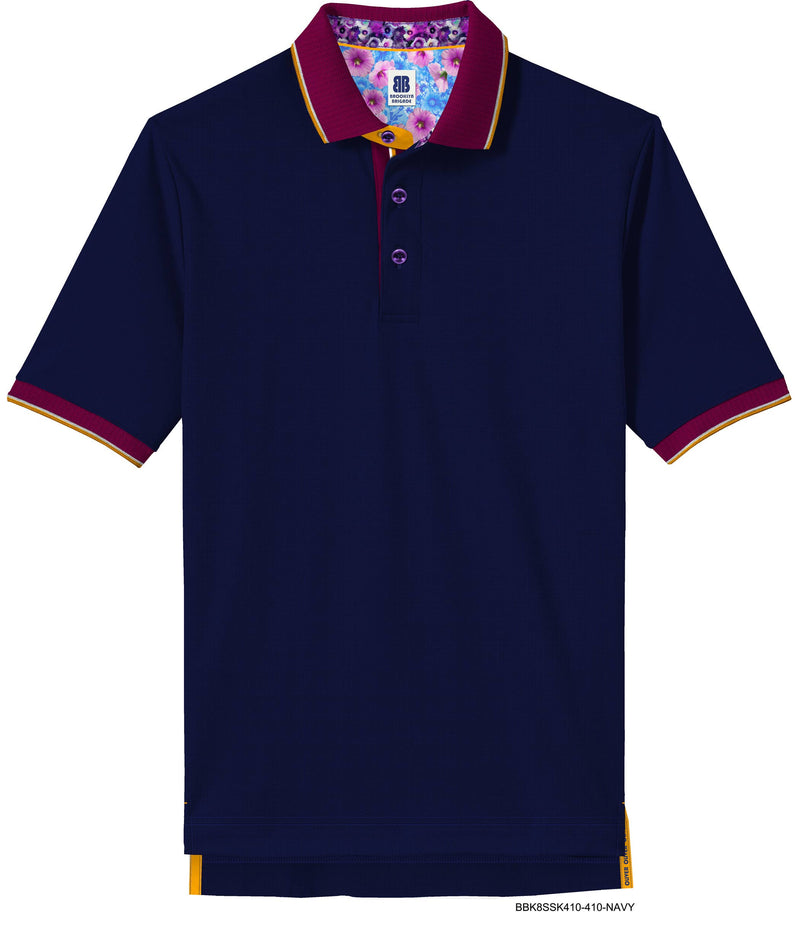 Brooklyn Brigade Burgundy Contrast Collar Navy Short Sleeve Polo