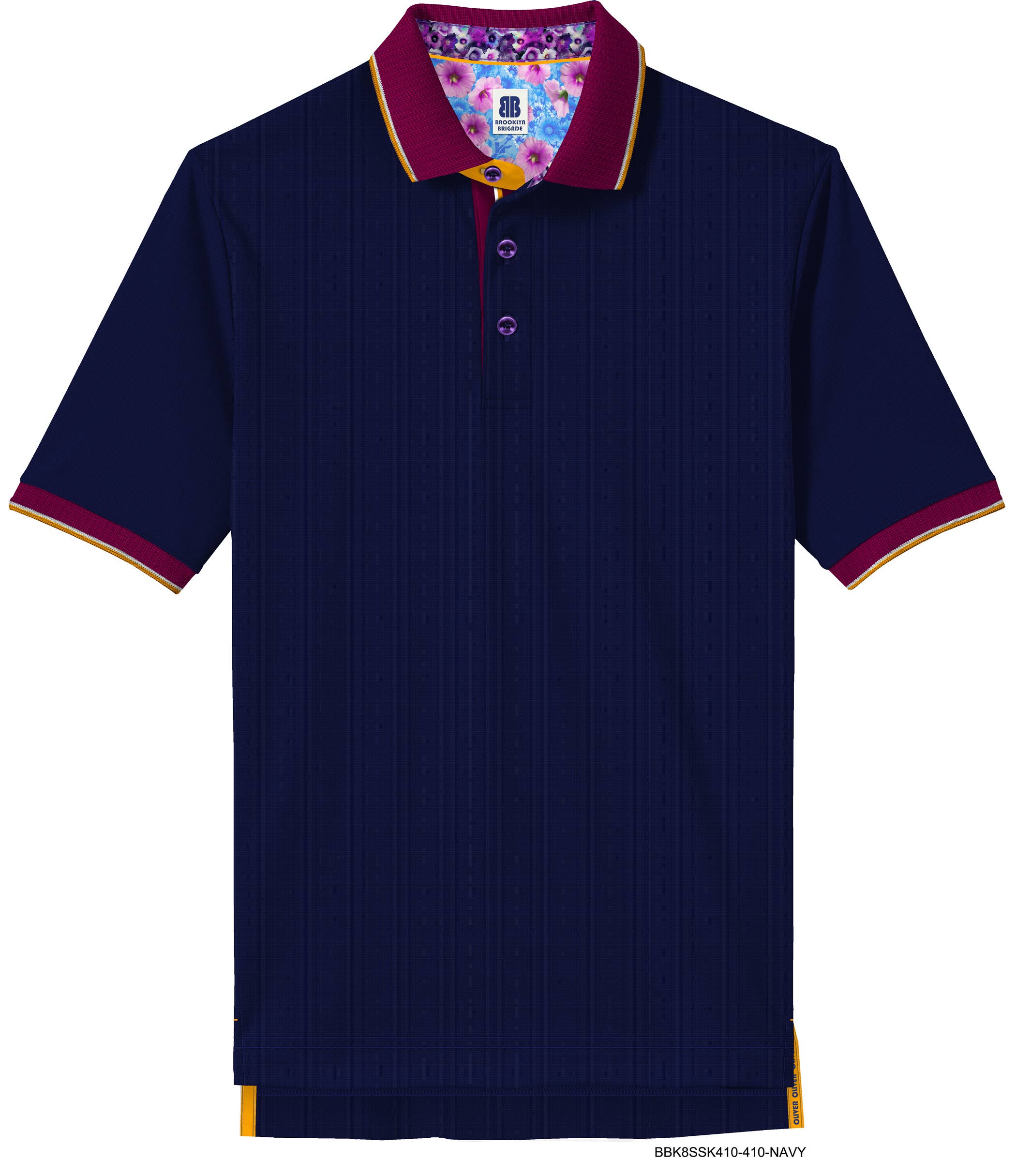 Faire,Brooklyn Brigade, Brooklyn Brigade Burgundy Contrast Collar Navy Short Sleeve Polo, Blue, Large-44-TagL