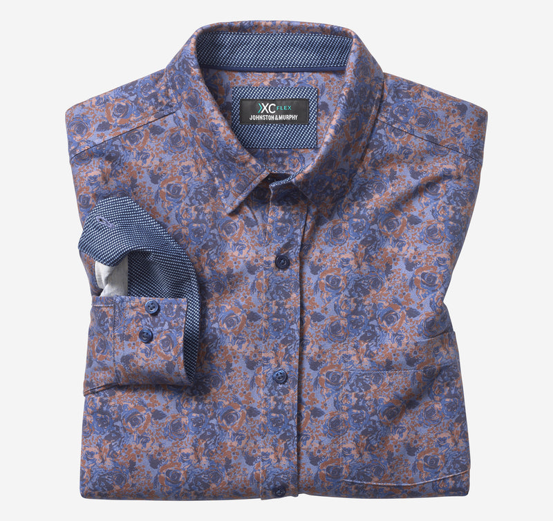 Johnston & Murphy Navy/Brown Floral Stretch Shirt