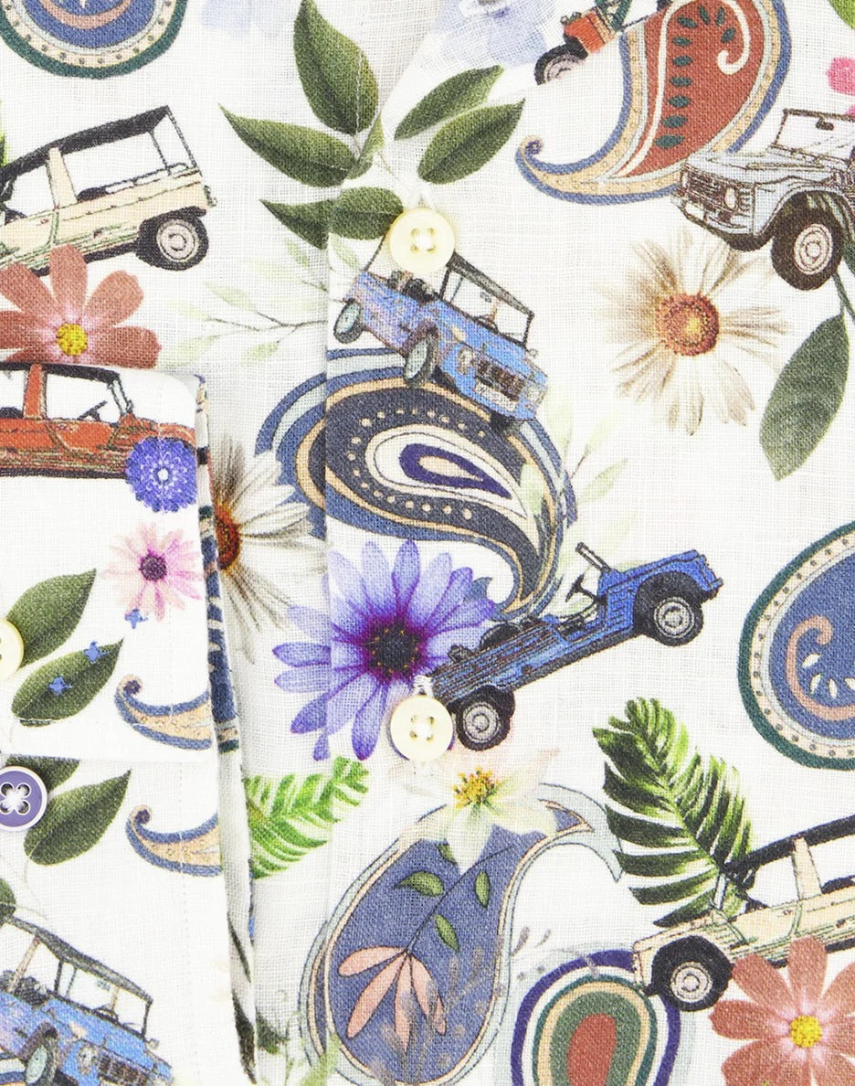 Brand Partner,R2 Amsterdam, R2 Amsterdam Multi Classic beach-buggy paisley print linen shirt, White, Medium-44-TagM