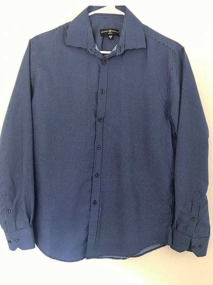 AW CHANG, Society of Threads Navy Dot Button Up Shirt, Blue, Medium-43-TagM