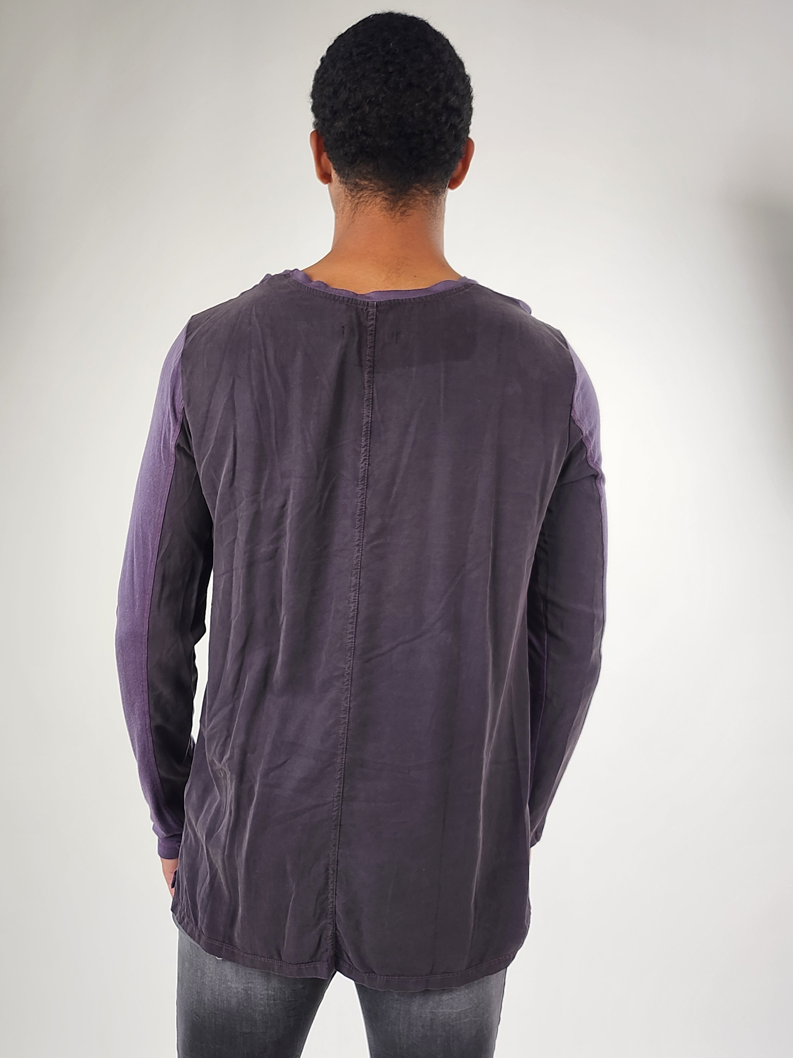 Wholesale,Reesedeluca, Reese De Luca Purple Long Sleeve T-Shirt with Back Contrast, Purple, Medium-42-TagM