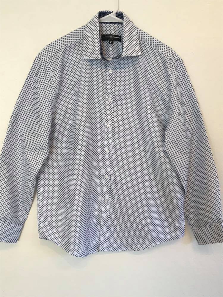 NORDSTROM RACK, Society of Threads Slim Fit Non-Iron White Geometric Print Button Up Shirt, White, Medium-42-TagM