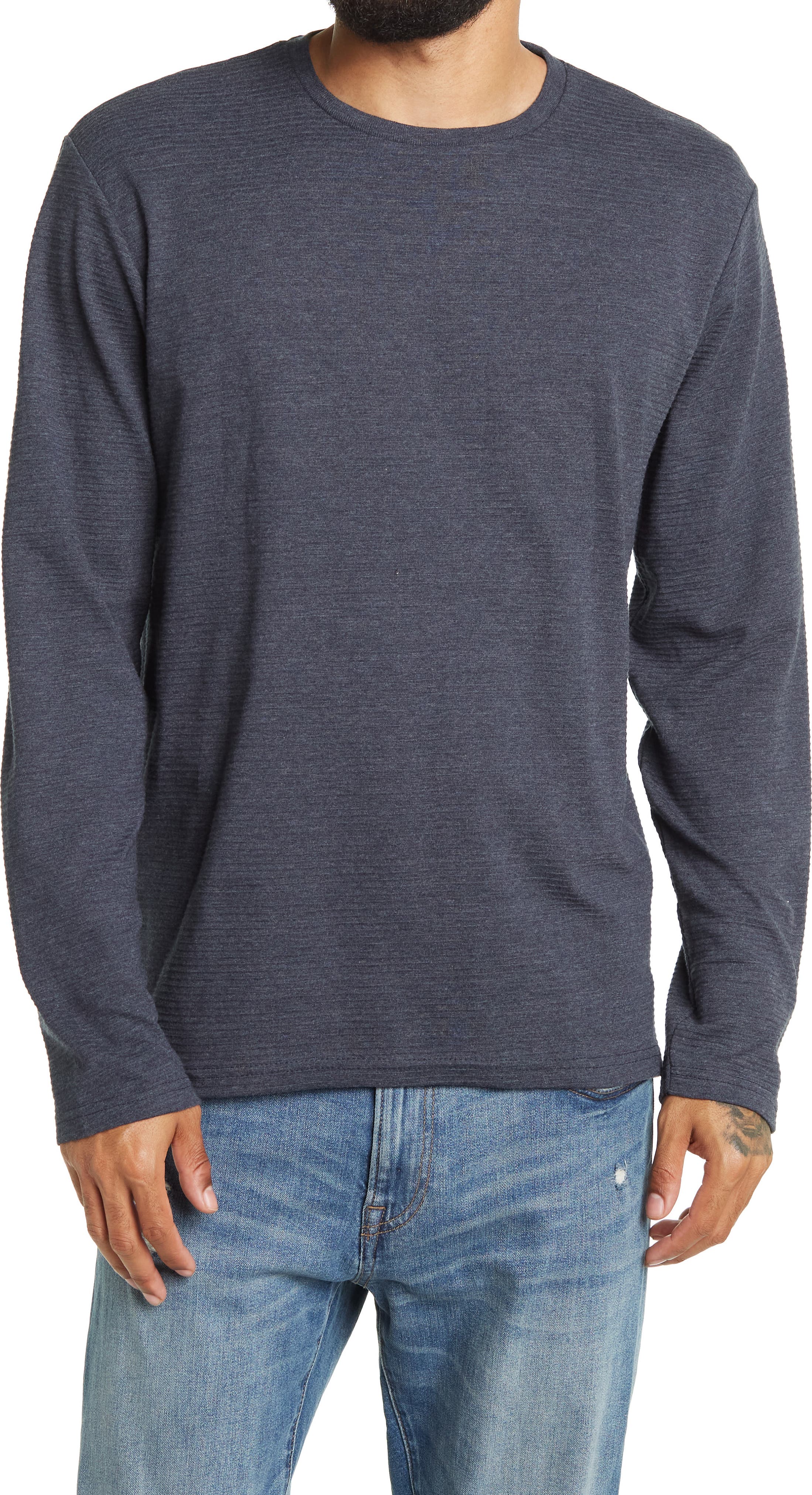 Nordstorm Rack,RDI, RDI HEDGE Navy Textured Horizontal Stripe Long Sleeve Top, Blue, Medium-42-TagM