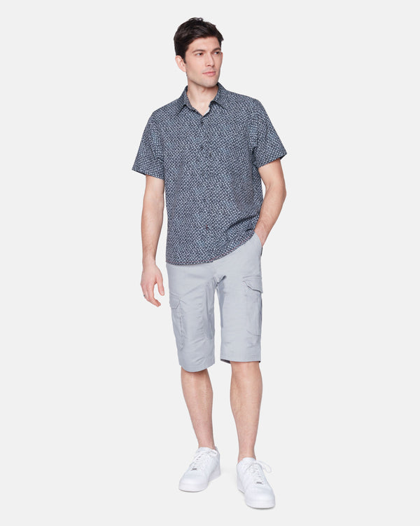 Projek Raw Grey Abstract Print 4 Way Stretch Short Sleeve Button Up Shirt