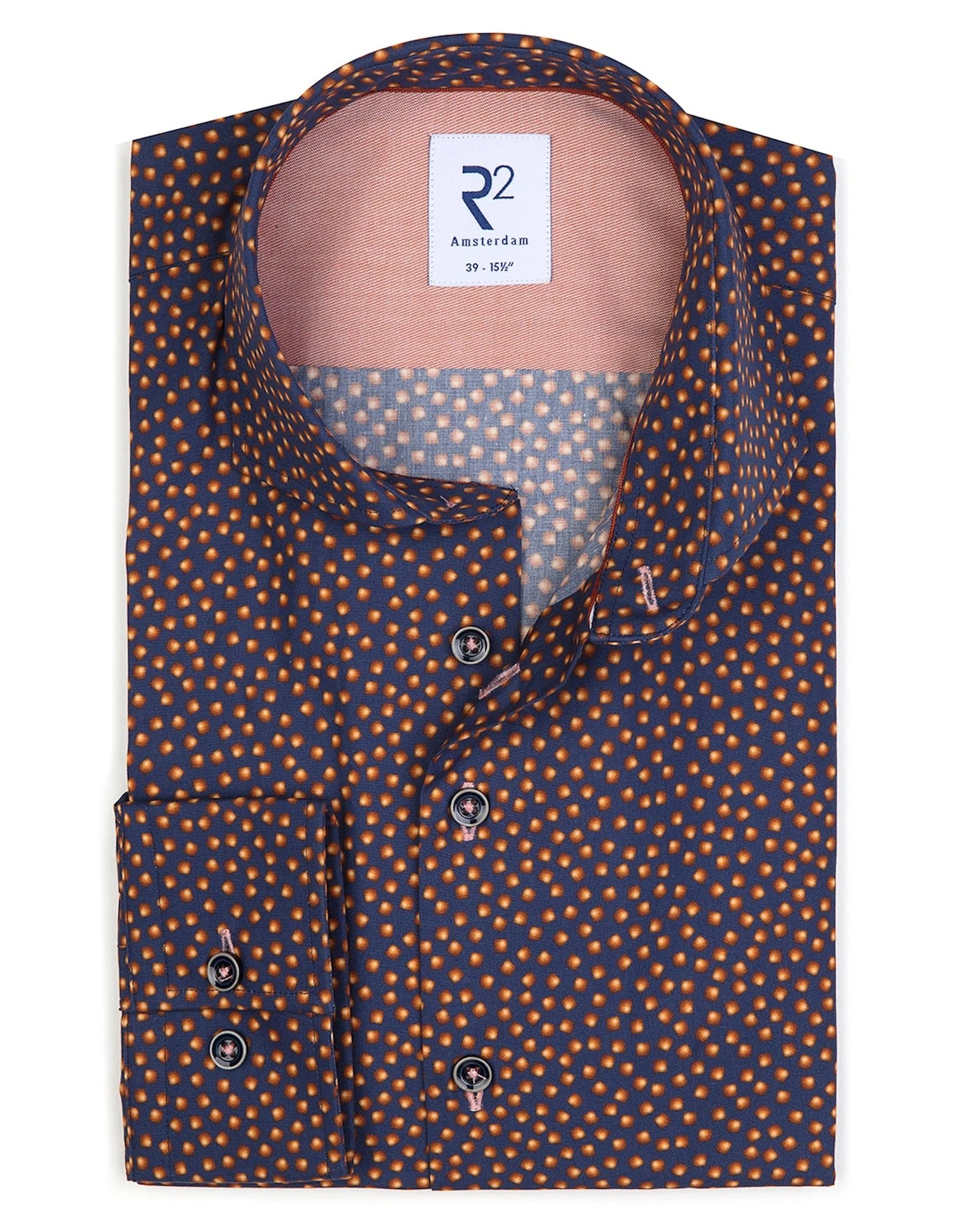 Brand Partner,R2 Amsterdam, R2 Amsterdam Navy Lantern Print Long Sleeve Button Up Shirt, Blue, Extra Large-50-Tag44