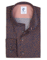 R2 Amsterdam Navy Lantern Print Long Sleeve Button Up Shirt