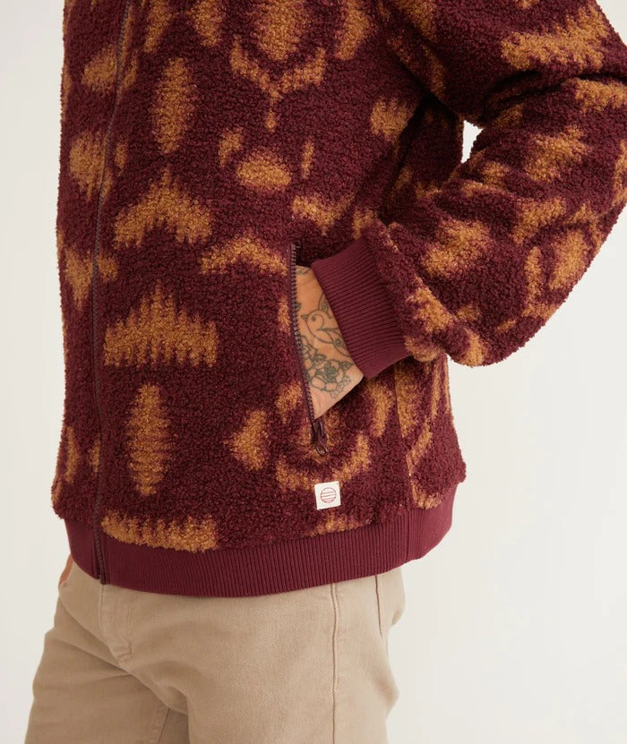 Wholesale,Marine Layer, Marine Layer Burgundy Geo Print Sherpa Full Zip, Red, Large-47-TagL