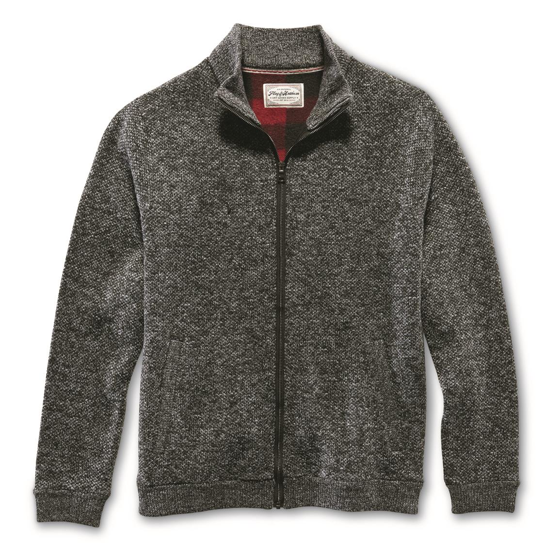 Wholesale,Flag & Anthem, Flag and Anthem Grey/Black Heather Full-Zip Fleece Lined Rhineland Sweater, Grey, Large-48-TagLExtra Extra Large-54-TagXXL