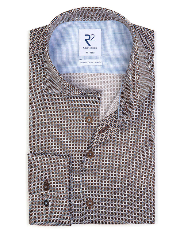 R2 Amsterdam Brown Geo Print Long Sleeve Button Up Shirt