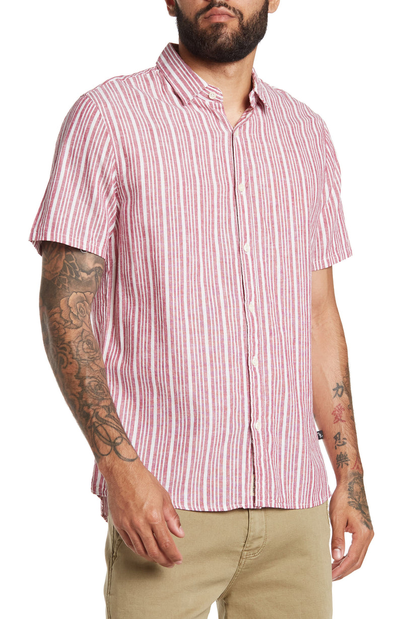 Civil Society Red Stripe Linen Blend Short Sleeve Button Up Shirt