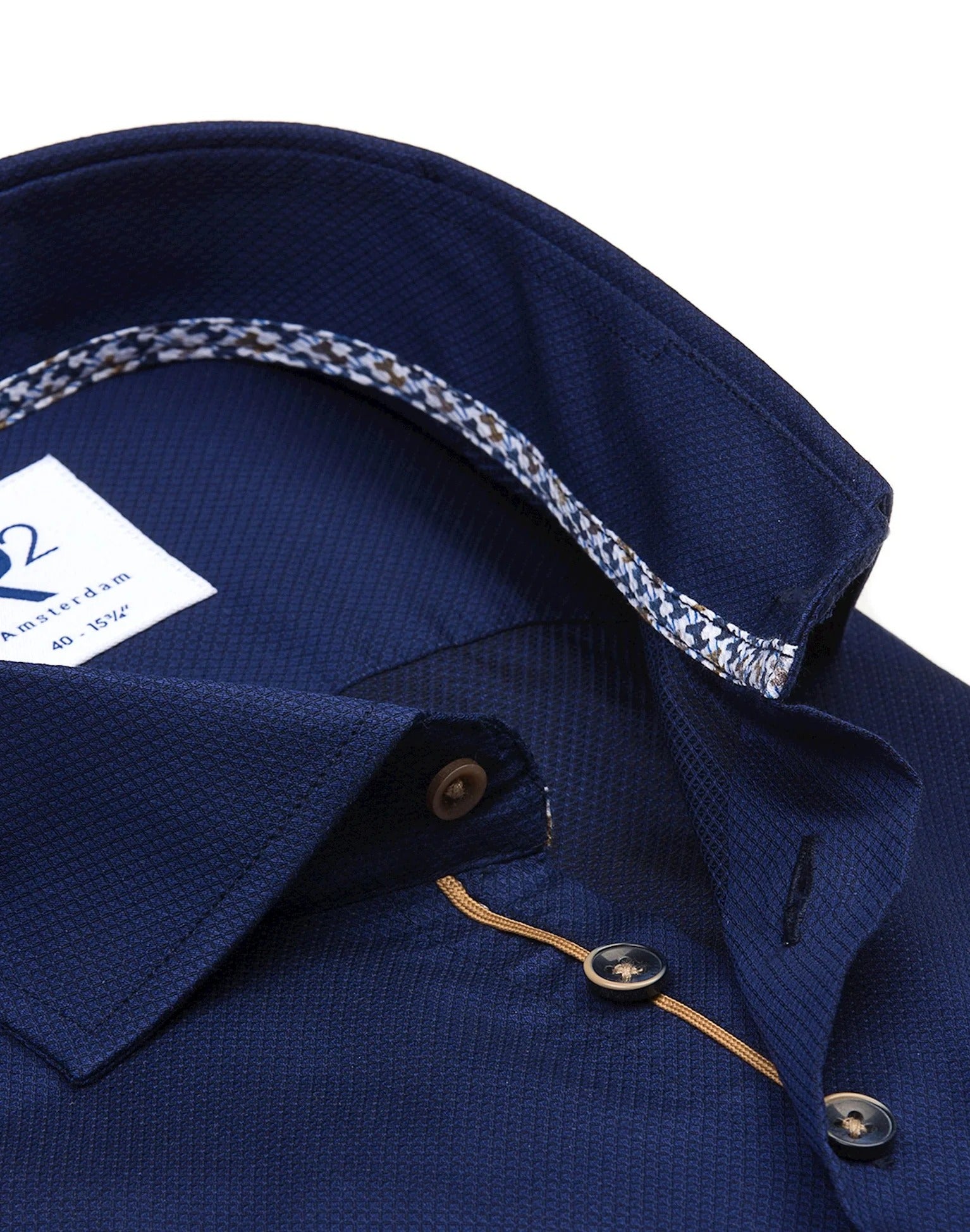 Brand Partner,R2 Amsterdam, R2 Amsterdam Marine Blue Geo Cotton Long Sleeve Button Up Shirt, Blue, Medium-43-Tag41