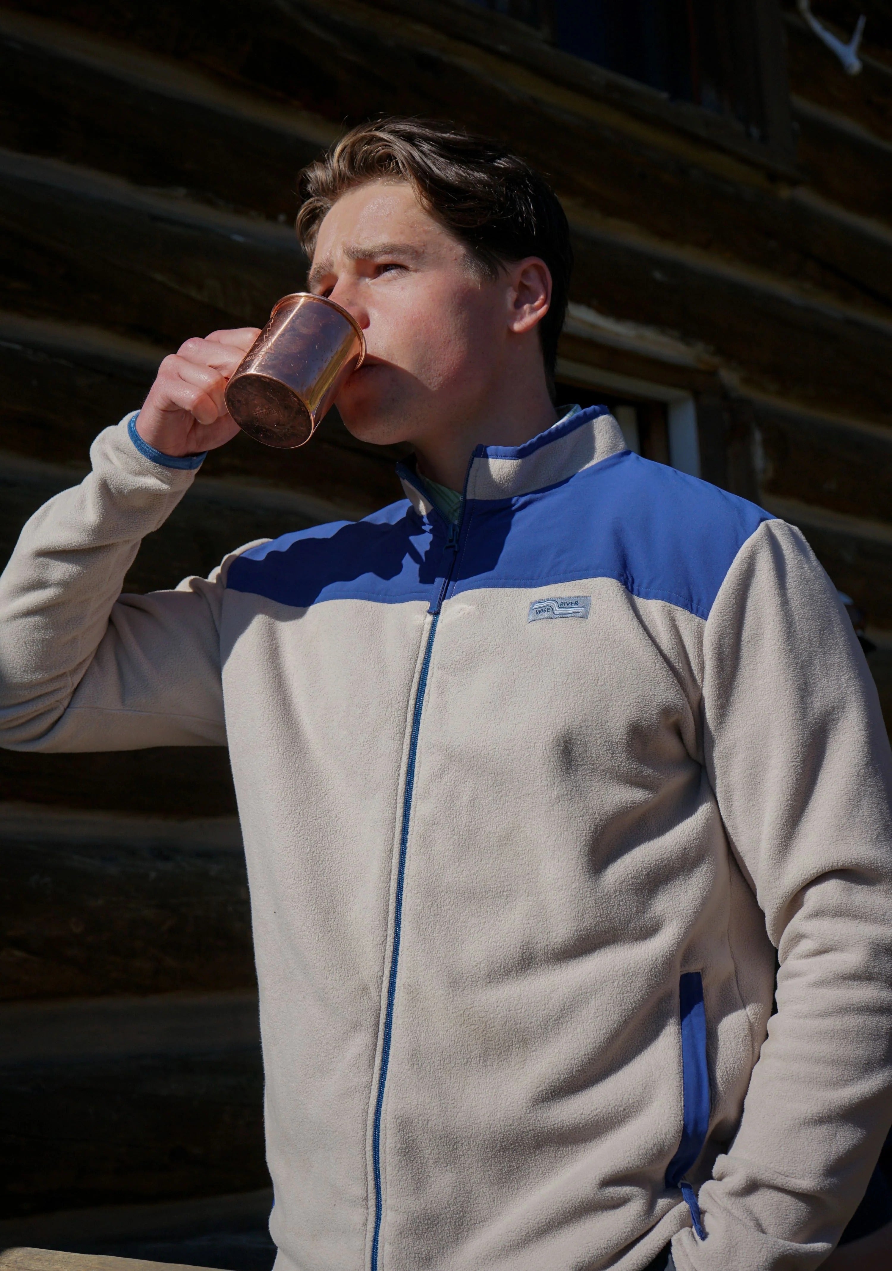 Brand Partner,Wise River, Wise River Cream/Blue Full Zip Fleece Jacket, Cream, Small-40-TagSMedium-42-TagMLarge-44-TagLExtra Large-48-TagXLExtra Extra Large-50-TagXXL