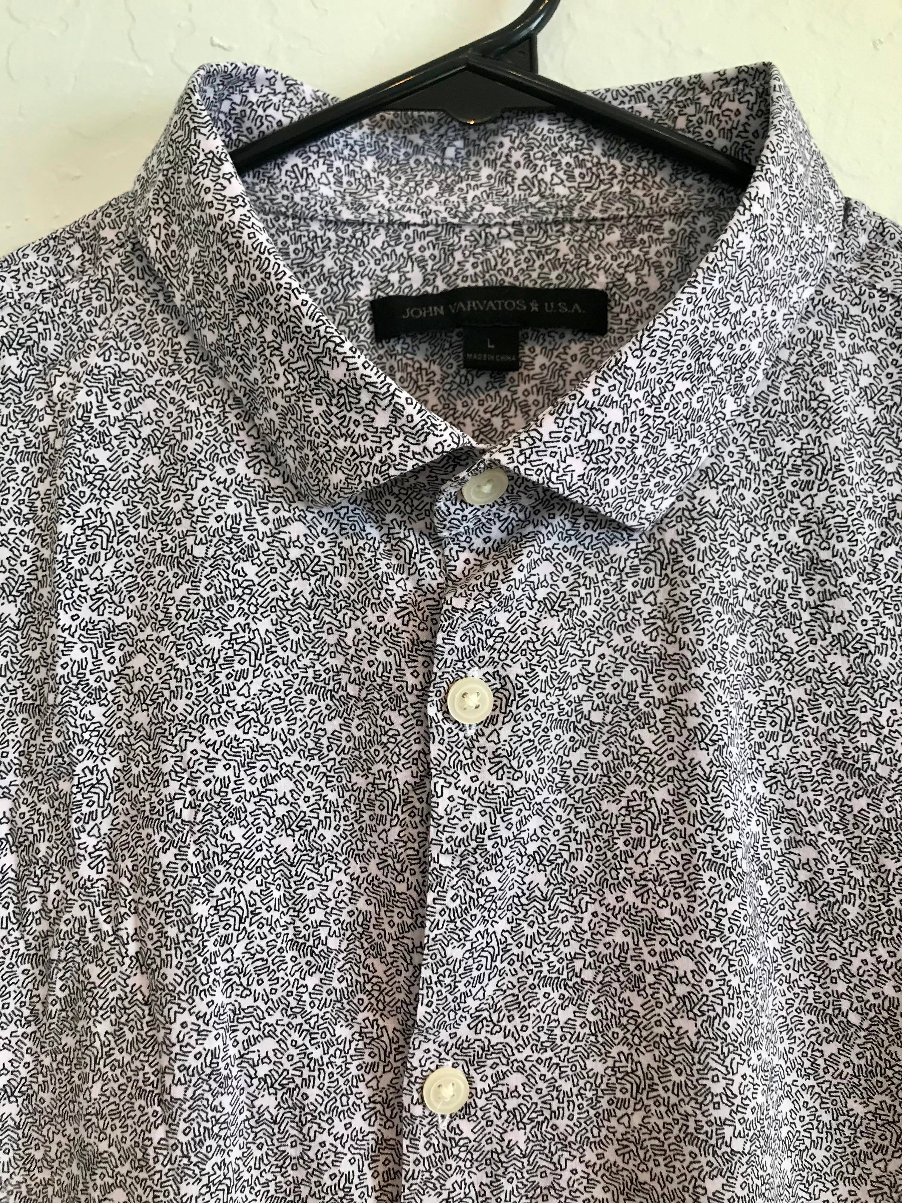 Bobbi + Bricka, John Varvatos Pink Abstract Button Up Shirt, Pink, Large-45-TagL