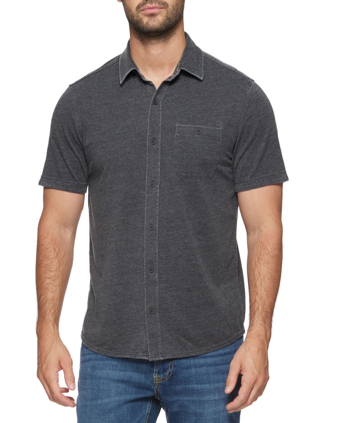 Wholesale,Flag & Anthem, Flag & Anthem Charcoal Chatham Vintage Soft Short Sleeve Knit Shirt, Grey, Small-38-TagSMedium-40-TagMLarge-44-TagLExtra Large-48-TagXL