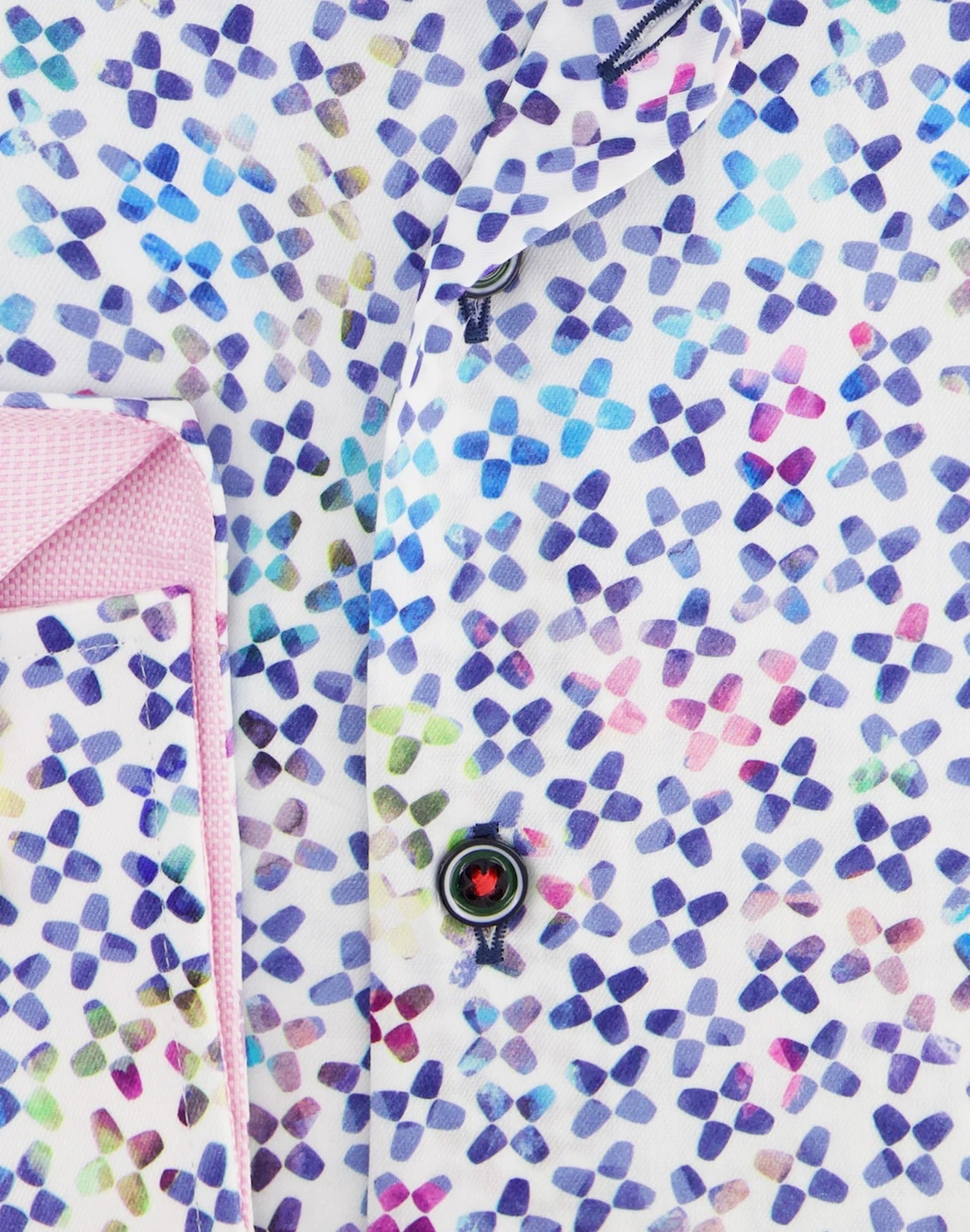 Brand Partner,R2 Amsterdam, R2 Amsterdam White/Multicolor Cup Print Cotton Shirt with Pink Contrast, White, Large-46-Tag42Medium-44-Tag41