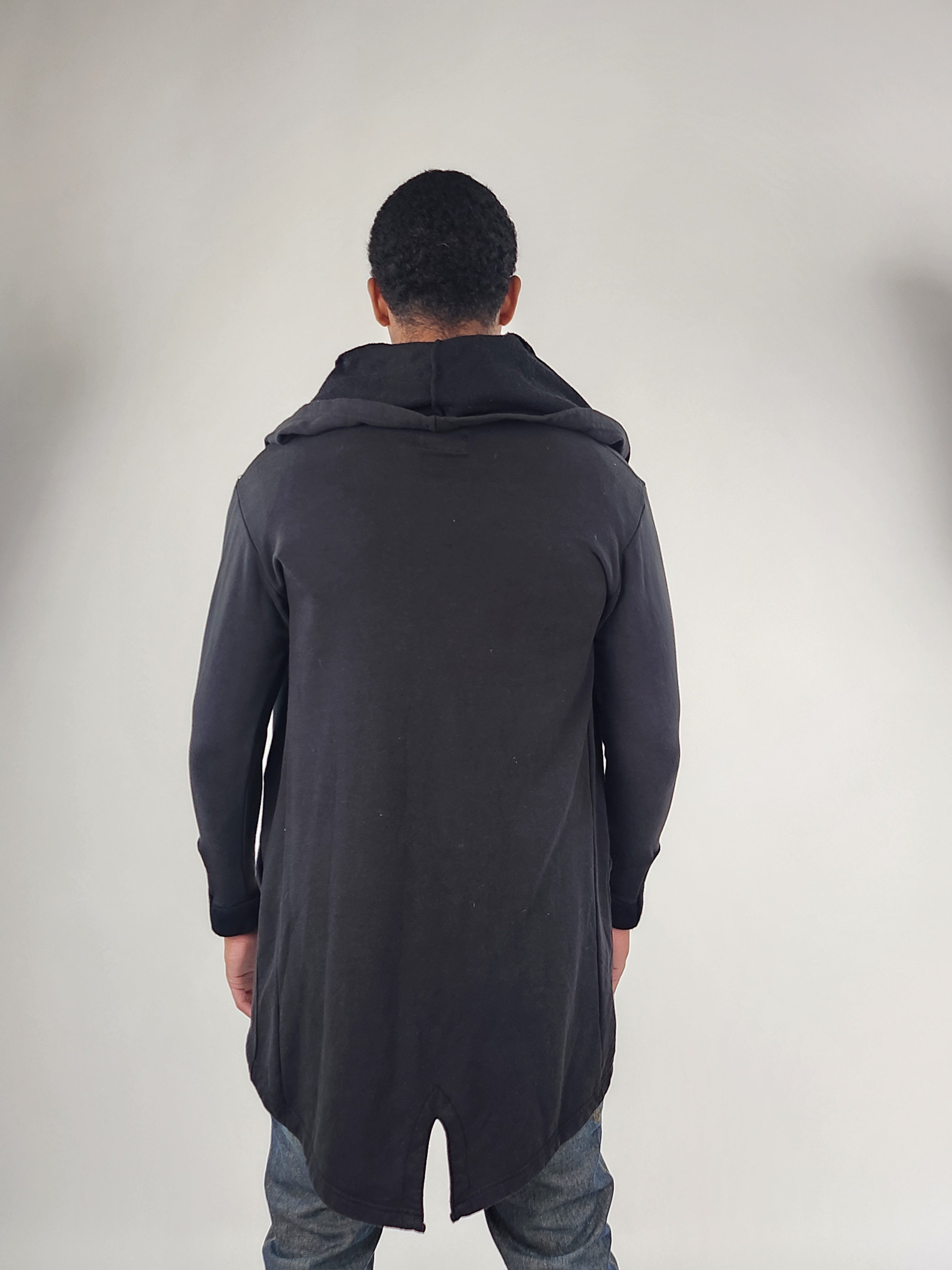 Wholesale,Reesedeluca, Reese De Luca Black Long Sleeve Hoodie Jacket with Zip Pocket and Droptail Slit Back, Black, Small-41-TagM