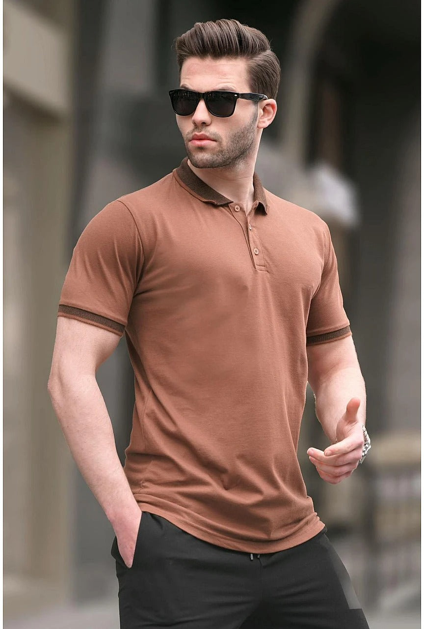 Wholesale,Madmext, Madmext Brown Mens Short Sleeve Polo, Brown, Small-38-TagS