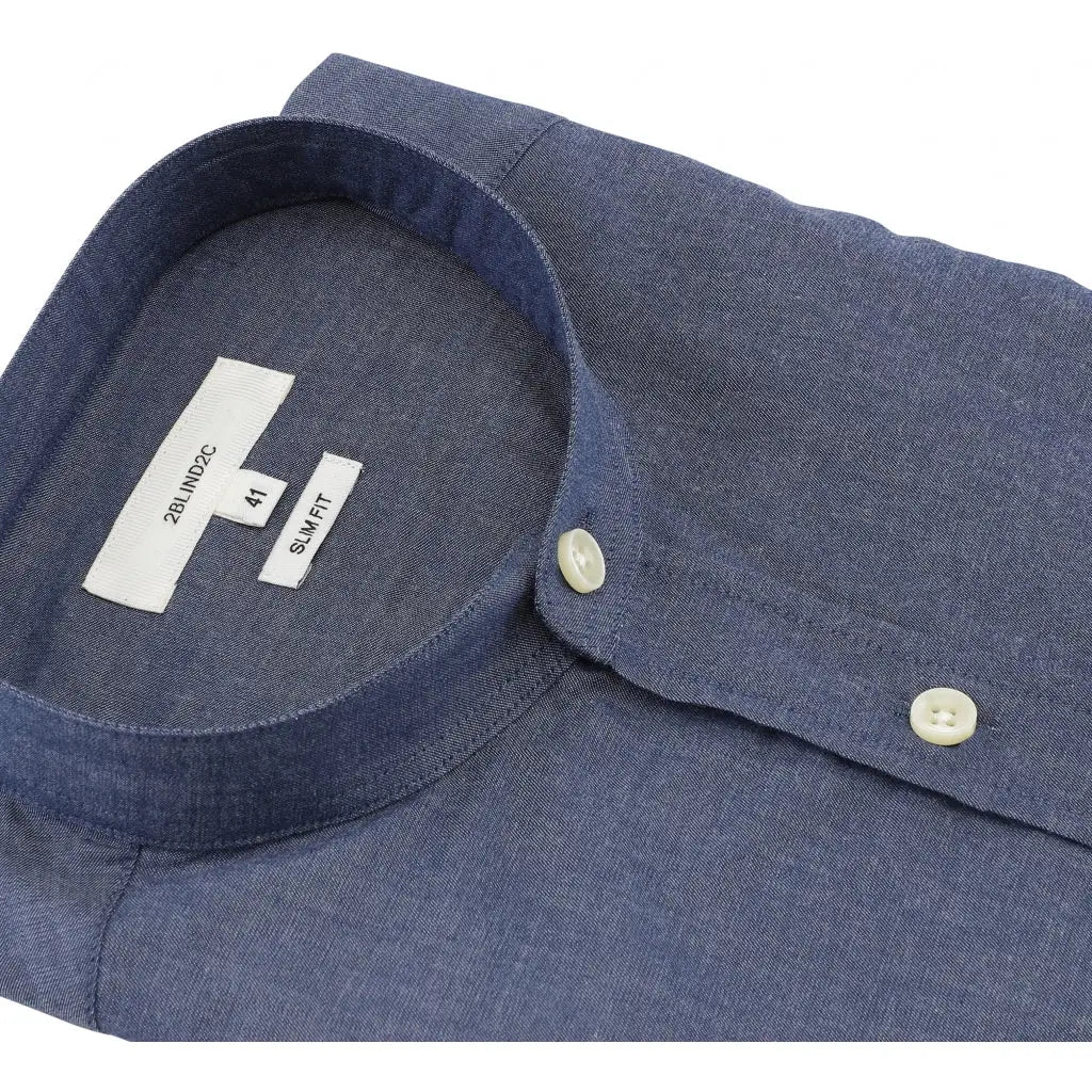Faire,2Blind2C, 2Blind2C Blue Mandarin Collar Slim Fit Long Sleeve Button Up, Blue, Large-46-TagL