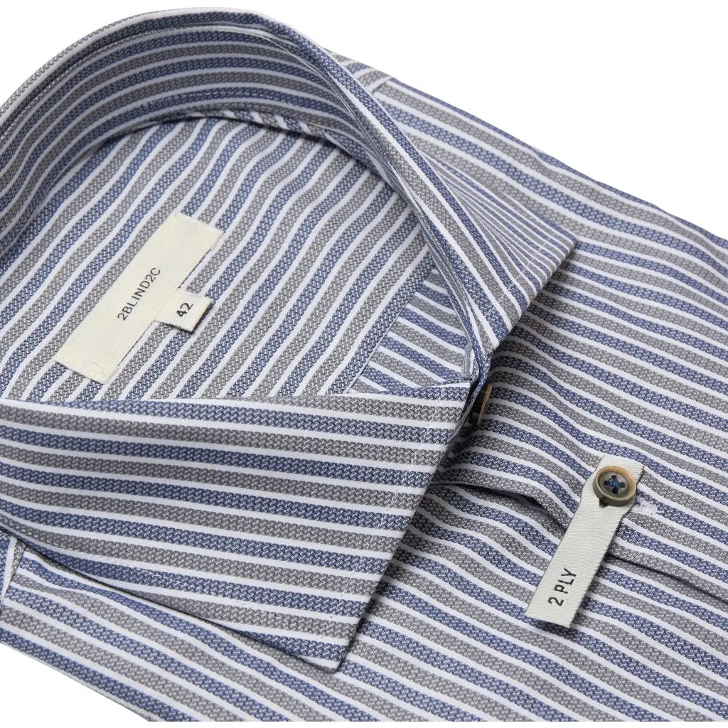 Faire,2Blind2C, 2Blind2C Blue & Grey Stripe Print Long Sleeve Button Up Shirt, Blue, Large-46-TagL