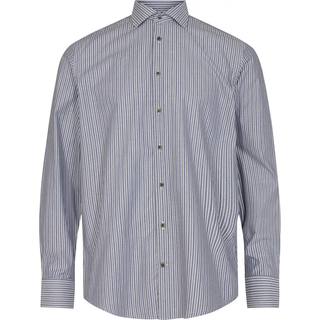 Faire,2Blind2C, 2Blind2C Blue & Grey Stripe Print Long Sleeve Button Up Shirt, Blue, Extra Large-49-TagXL
