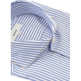 2Blind2C Light Blue Striped Oxford Shirt with Contrast Brown Stitching Long Sleeve Button Up