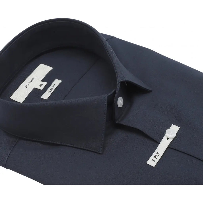 Navy Poplin Slim Fit Long Sleeve Button Up Dress Shirt