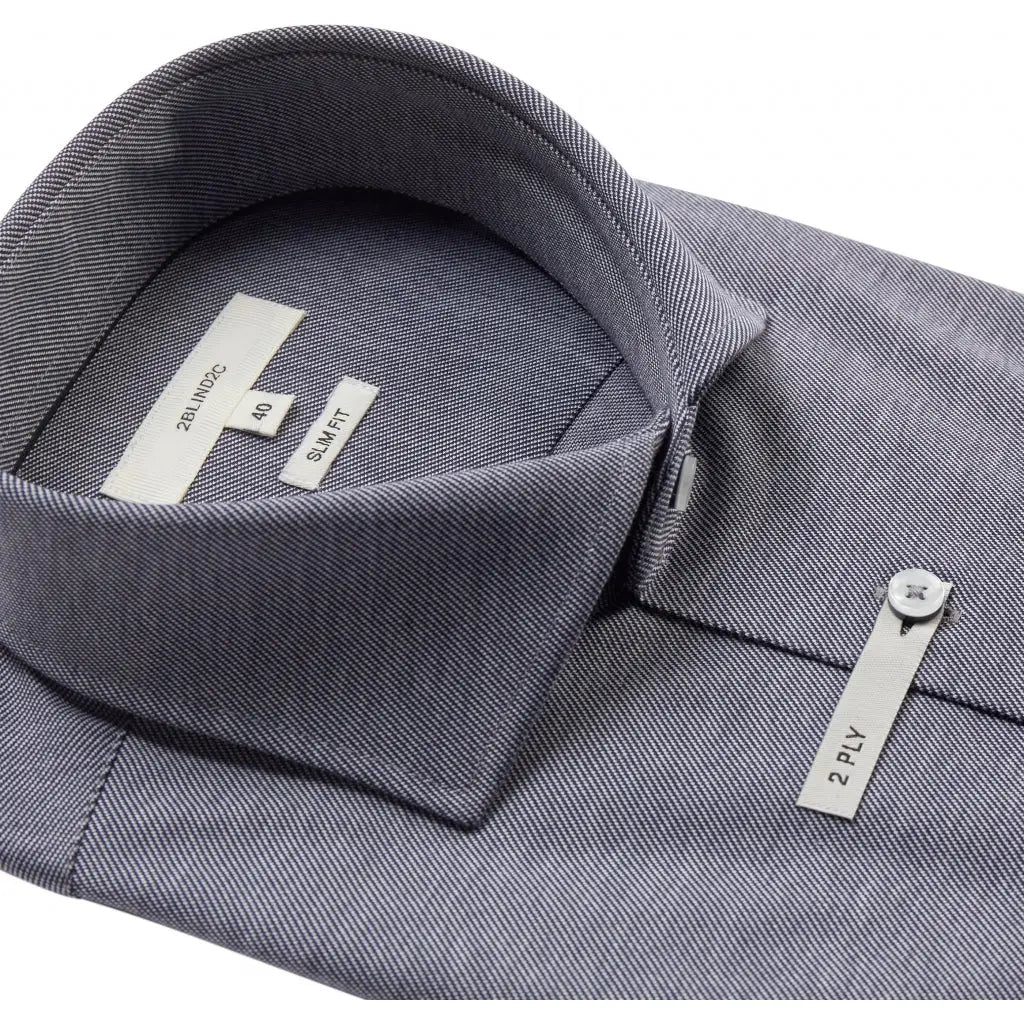 Faire,2Blind2C, 2Blind2C Navy Jersey Knit Slim Fit Button Up Long Sleeve Shirt, Blue, Large-44-TagL