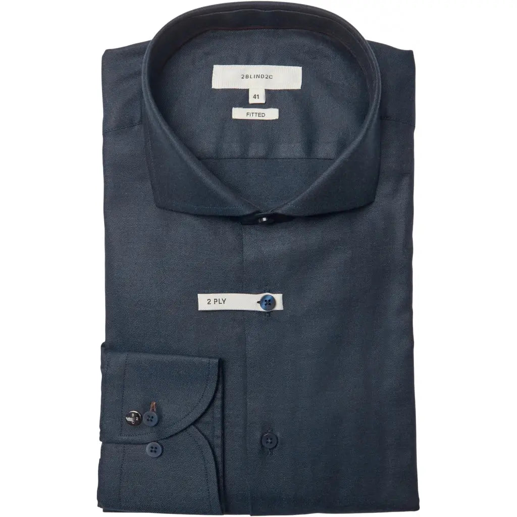 Faire,2Blind2C, 2Blind2C Navy Twill Slim Fit Long Sleeve Button Up, Blue, Large-45-TagL