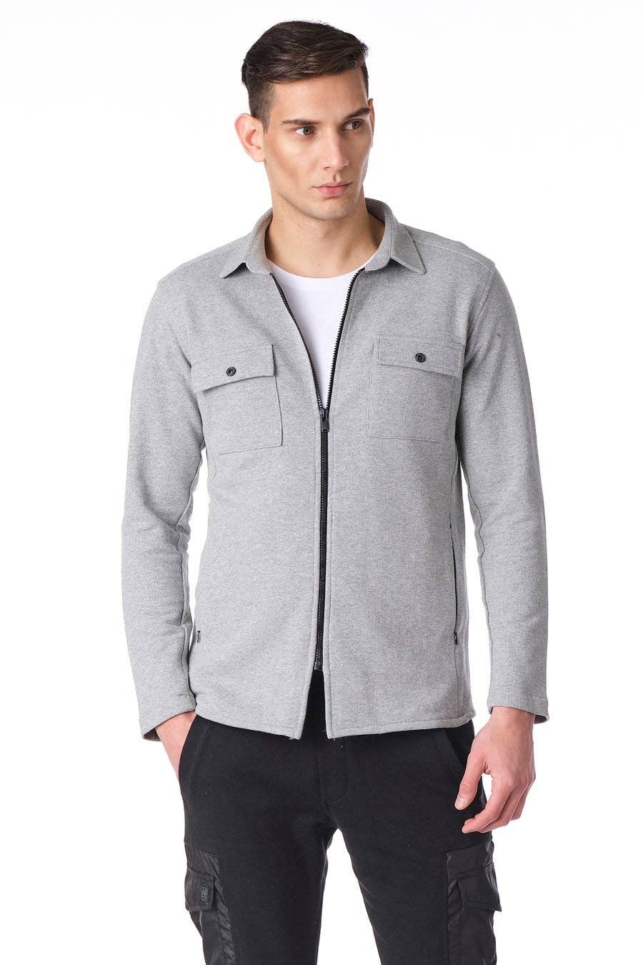 Faire,Ron Tomson, Ron Tomson Grey Zip Up Shacket, Grey, Medium-45-TagM