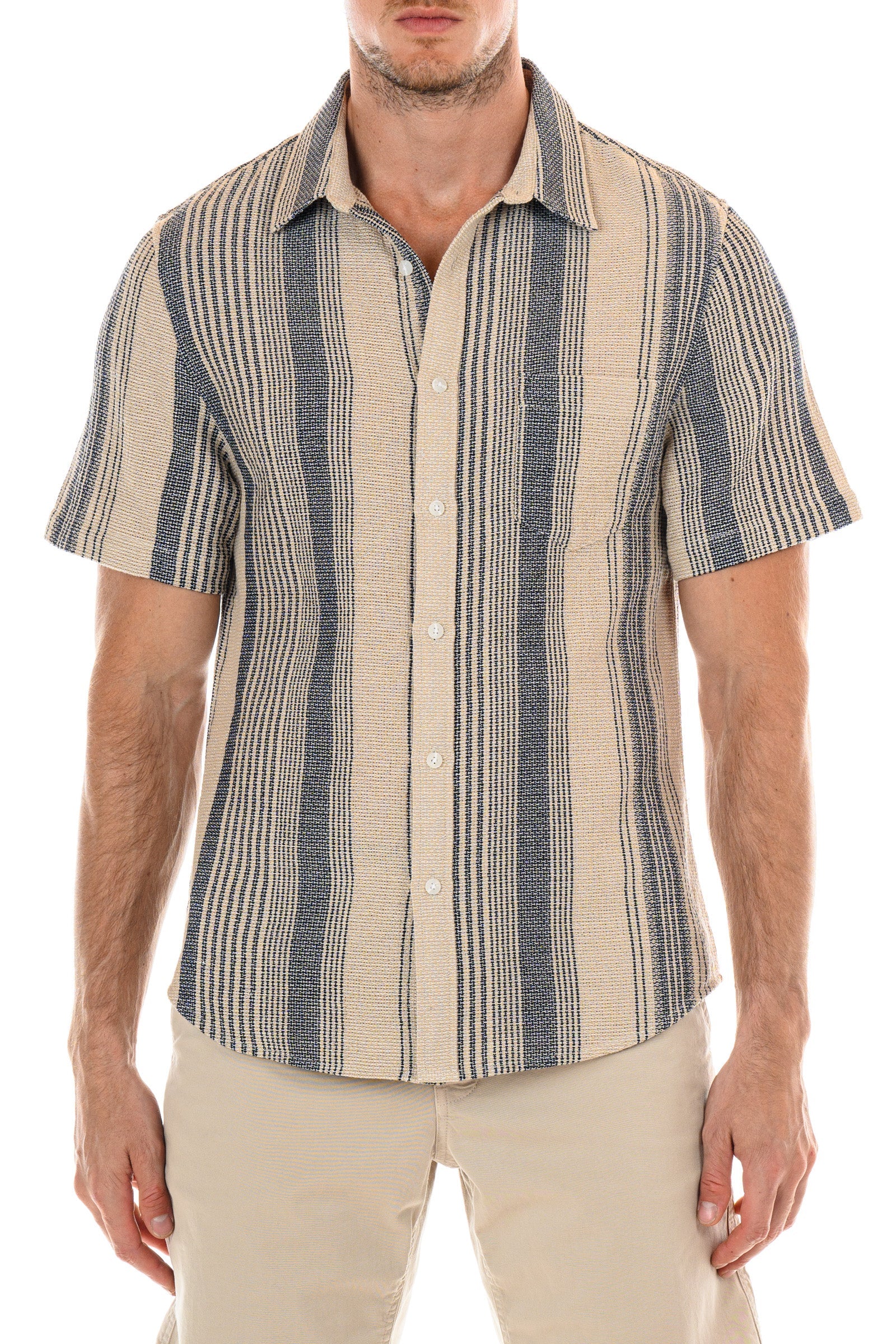 Wholesale,Original Paperbacks, Original Paperbacks Tan/Navy Stripped Textured Weave Perth Shirt, Tan, Extra Extra Large-47-TagXXL