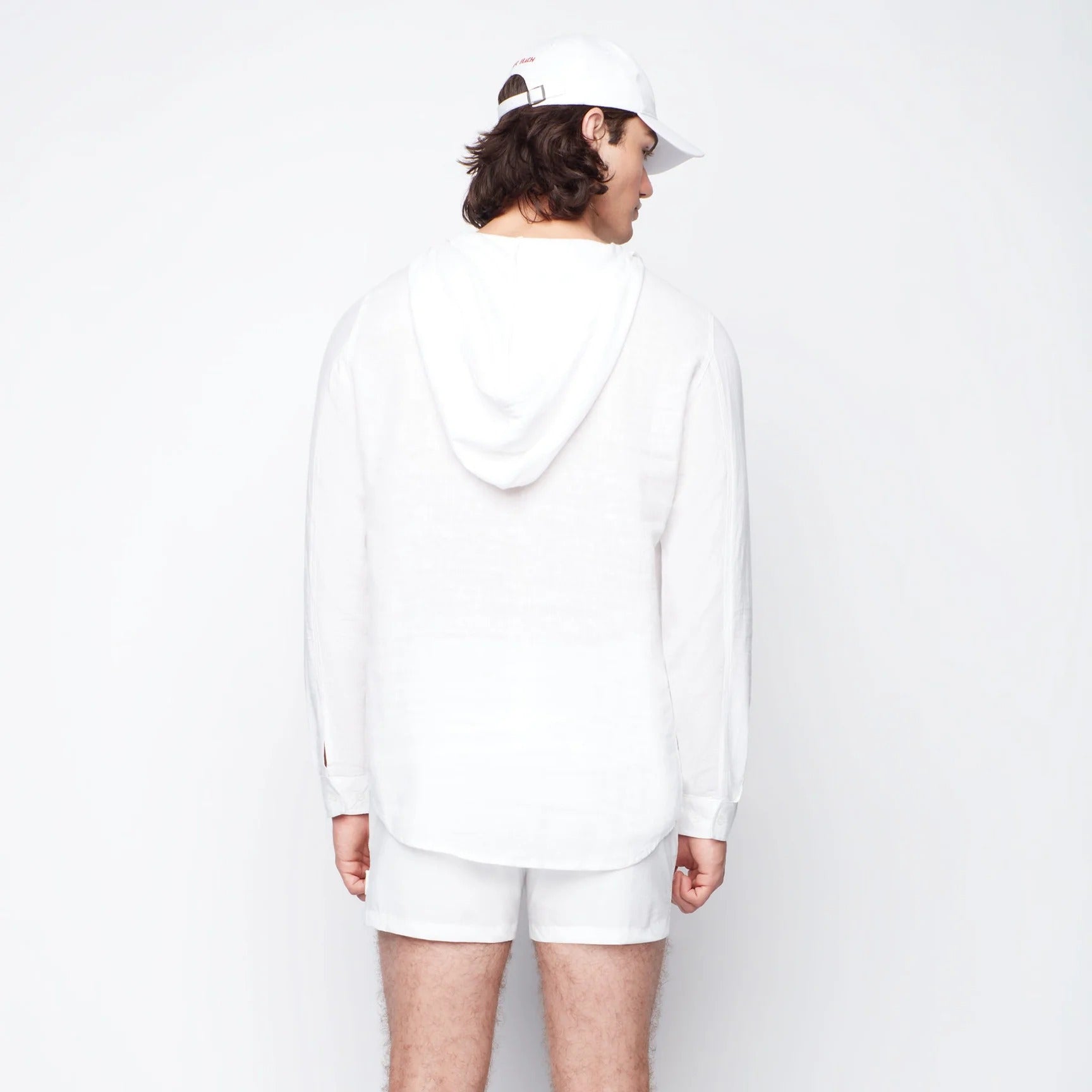 Wholesale,Public Beach, Public Beach White Linen Blend Long Sleeve Shirt with Hood, White, Large-46-TagL
