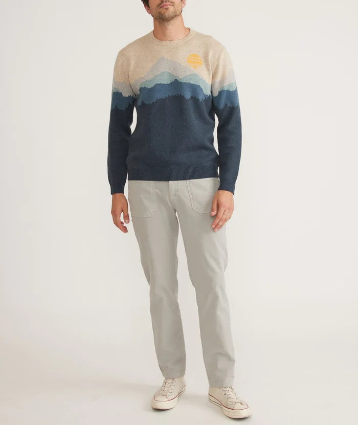 Wholesale,Marine Layer, Marine Layer Oatmeal/Blue Alps Long Sleeve Archive Palpana Crewneck, Tan, Extra Large-48-TagXL