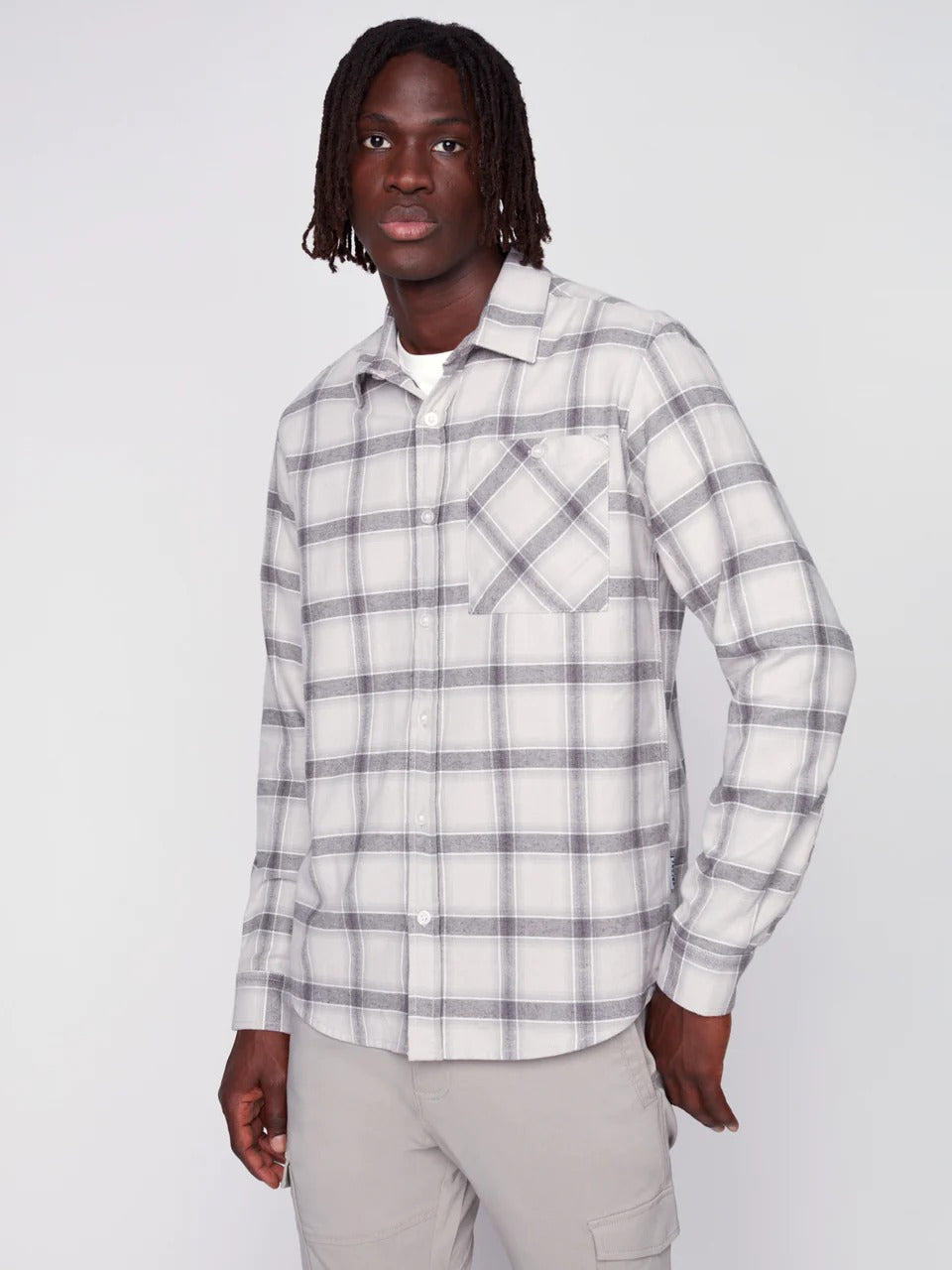 Wholesale,Projek Raw, Projek Raw Stone Brushed Flannel Plaid Long Sleeve Plaid Shirt, Grey, Small-41-TagS