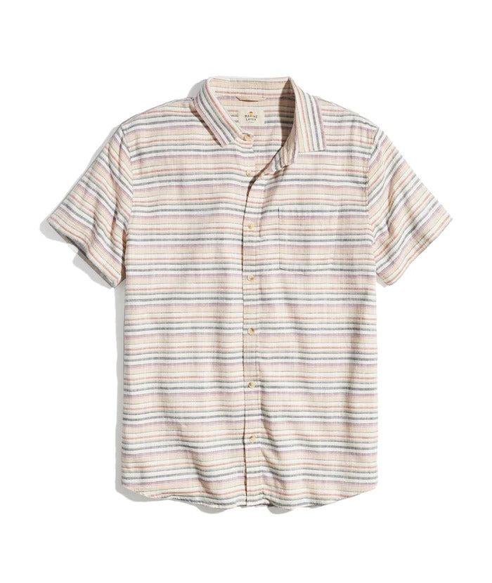 Wholesale,Marine Layer, Marine Layer Multi Stripe Stretch Selvage Short Sleeve Button Up Shirt, Purple, Small-43-TagS