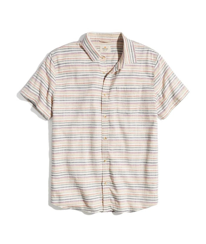 Marine Layer Multi Stripe Stretch Selvage Short Sleeve Button Up Shirt