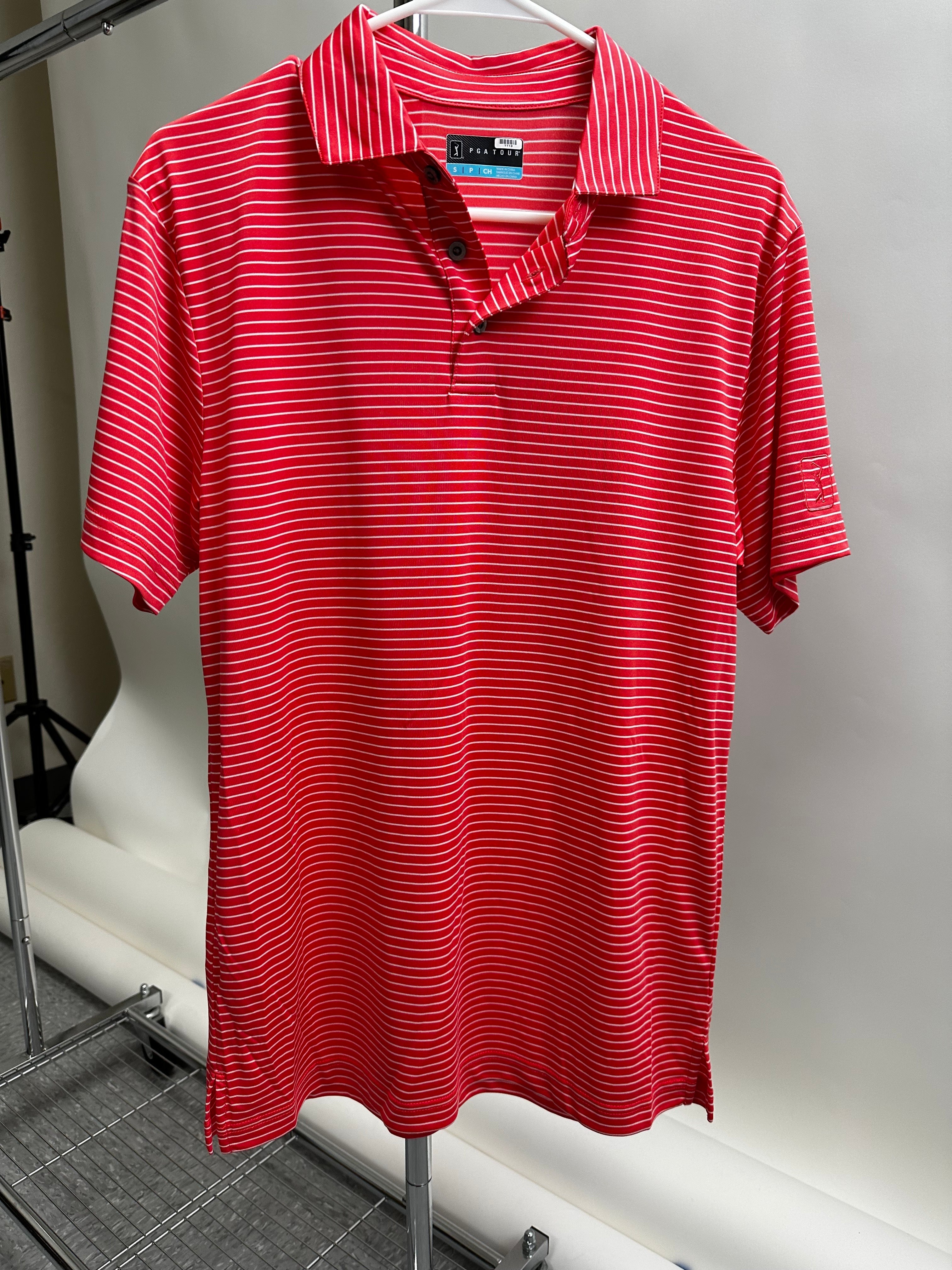 Other,PGA Tour, PGA Tour Coral Stripe Performance Golf Polo, Orange, Small-41-TagS