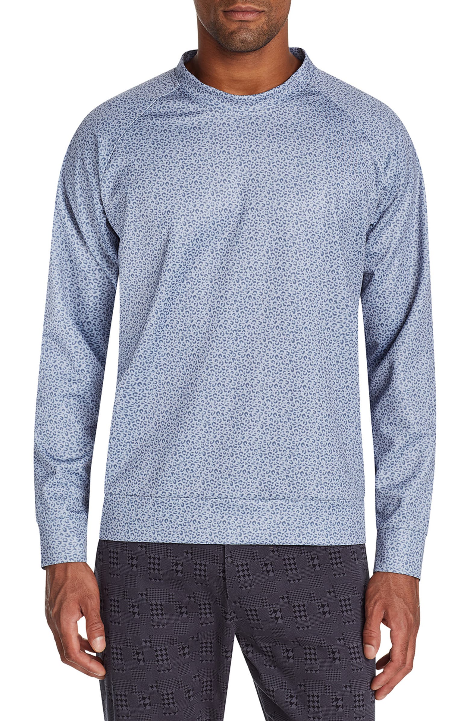 Nordstorm Rack,Tallia, Tallia Blue Tonal Leopard Print Raglan Pullover, Blue, Small-42-TagSMedium-44-TagM