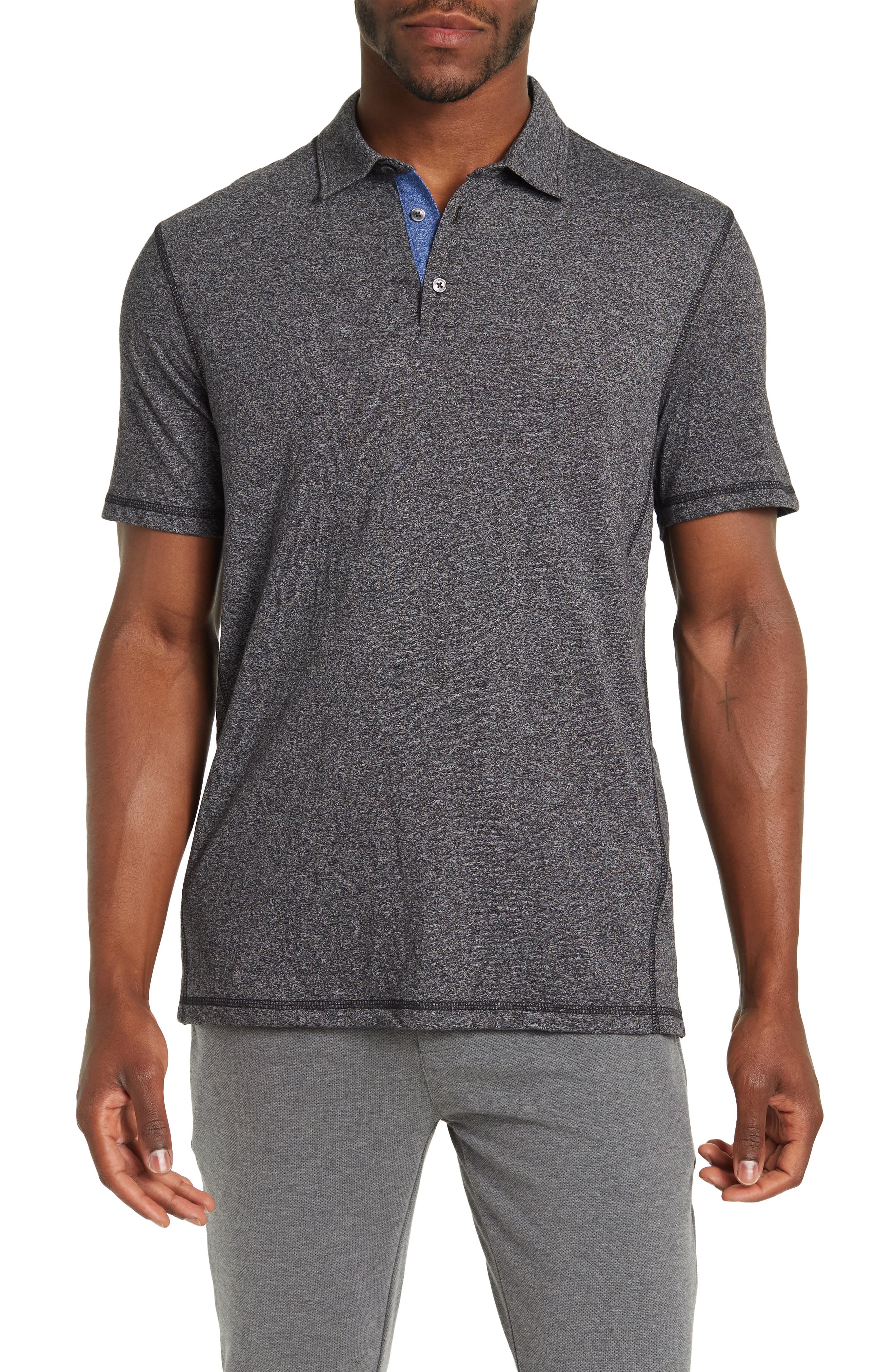 Nordstrom Rack, English Laundry Black Heather Performance Polo, BlackGrey, Small-39-TagSLarge-46-TagLMedium-41-Medium-40-TagM