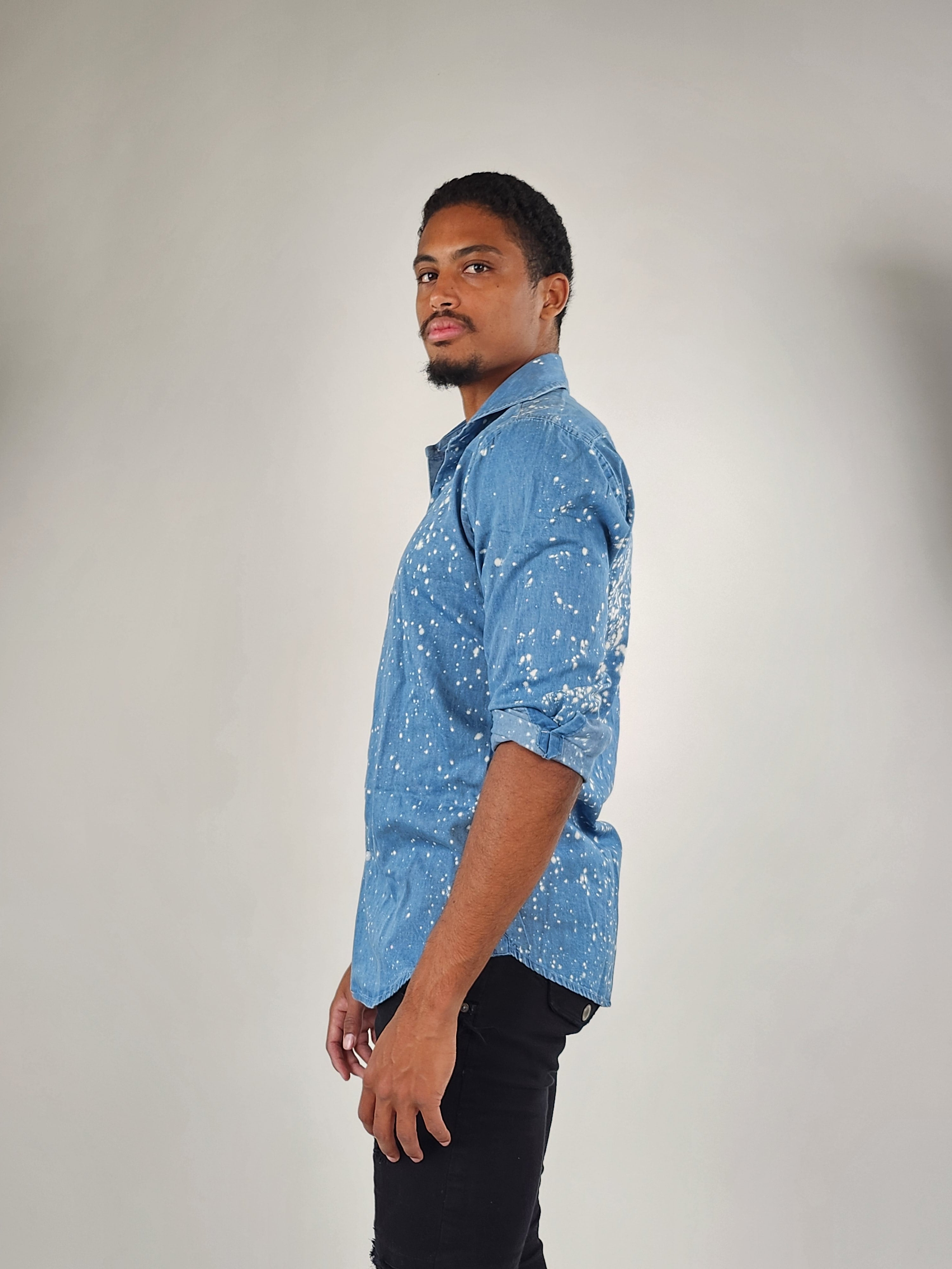 Wholesale,Brisk, Brisk Bleach Splash Denim Shirt, Blue, Extra Large-50-Tag17