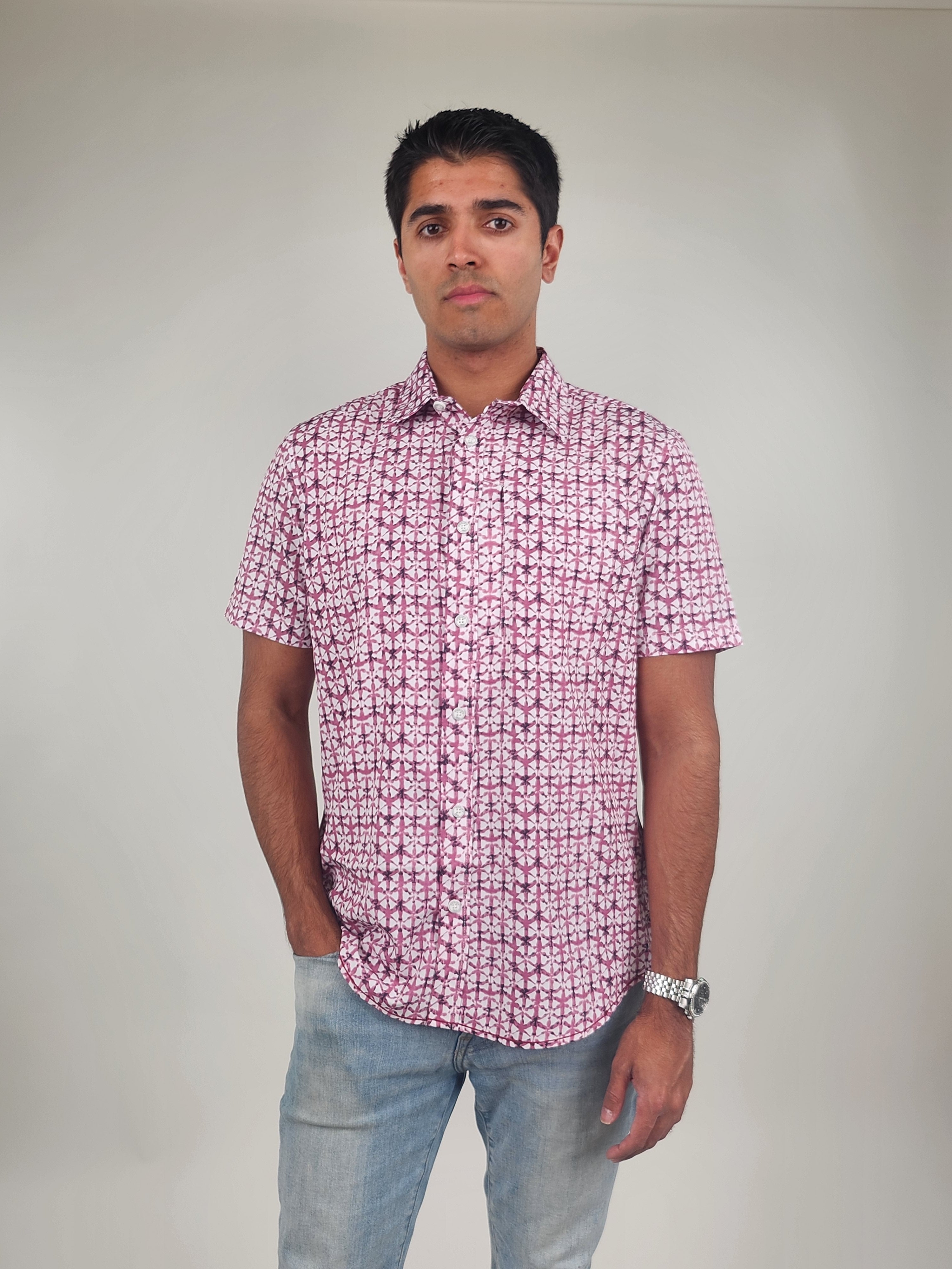 Wholesale,Projek Raw, Projek Raw Red 4 Way Stretch Short Sleeve Button Up Shirt, Red, Extra Large-49-TagXL
