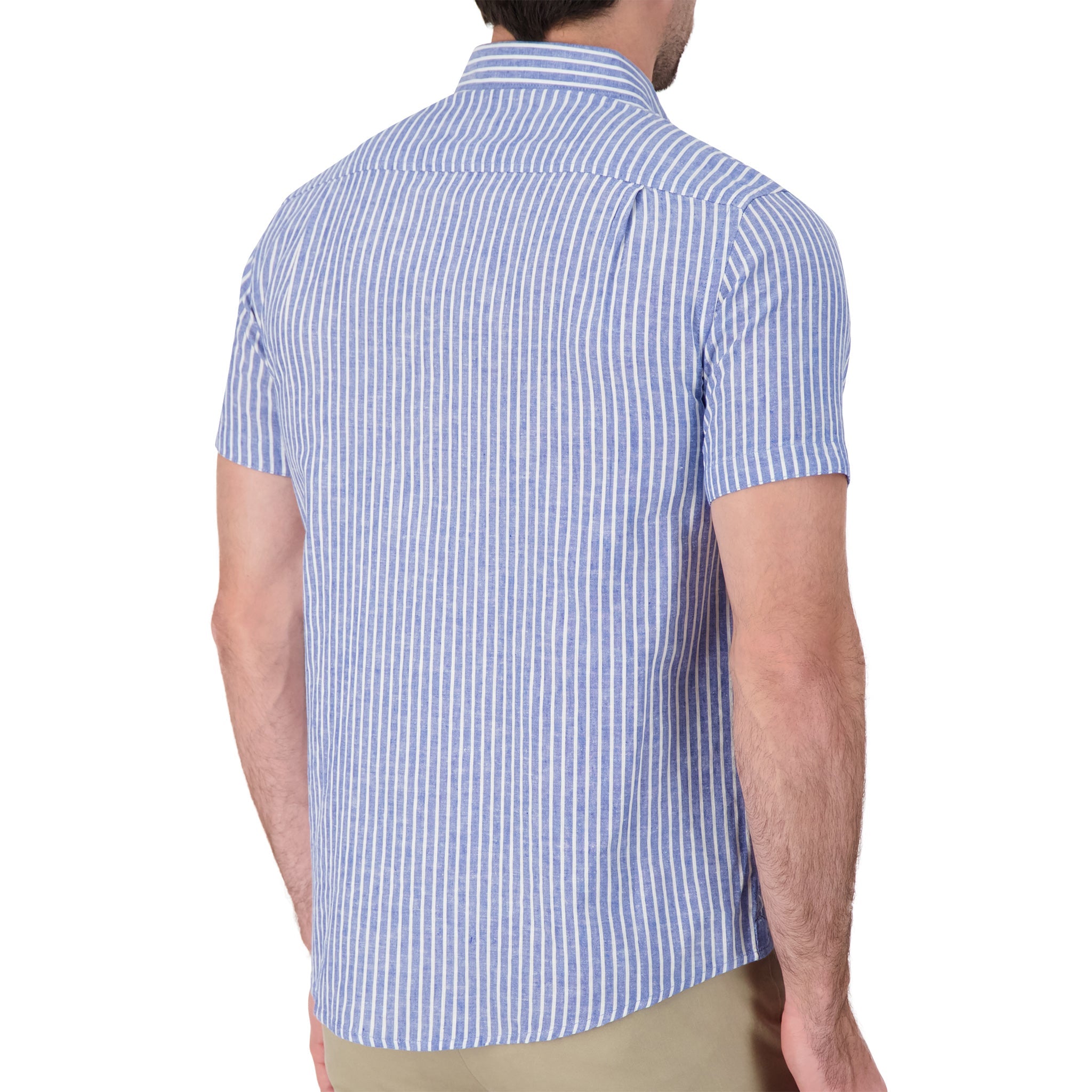 Brand Partner,International Report, International Report Blue Striped Short Sleeve Button Up, Blue, Medium-43-TagM