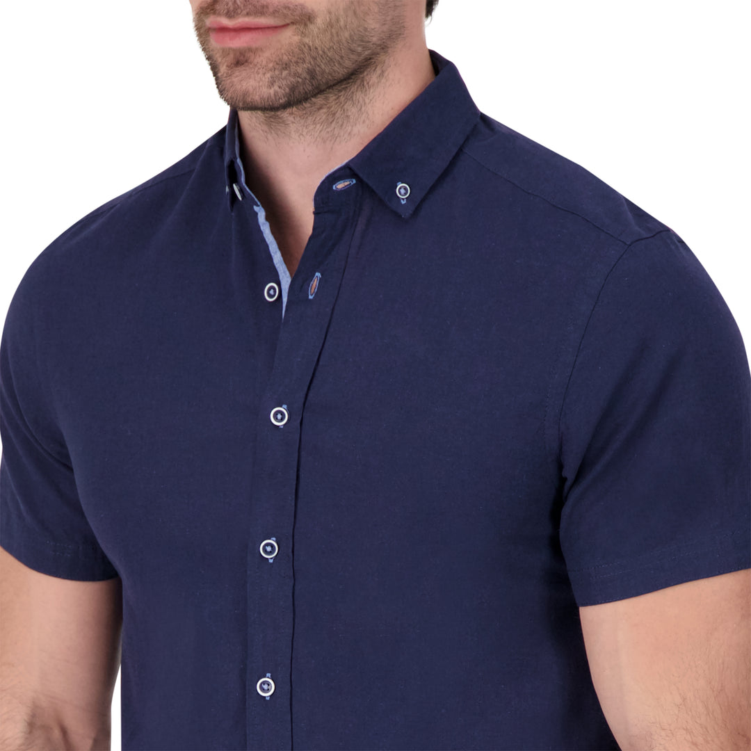Brand Partner,International Report, International Report Navy Short Sleeve Button Up, Blue, Large-46-TagL