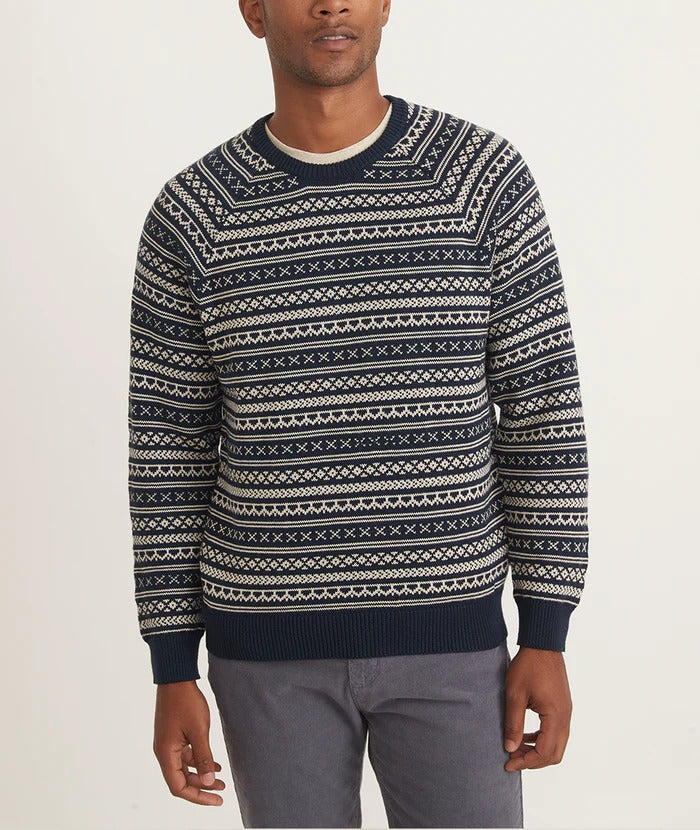 Wholesale,Marine Layer, Marine Layer Navy/Cream Re-spun Pattern Sweater, Black, Medium-43-TagM