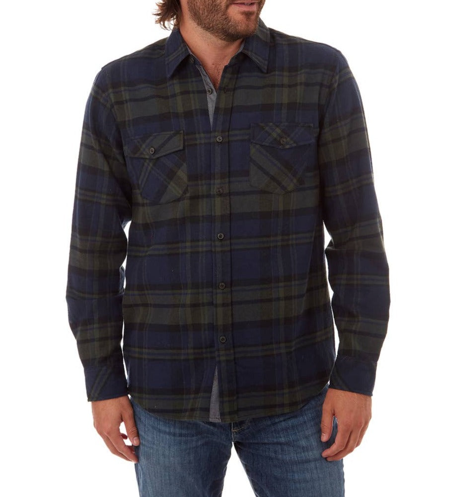 Faire,PX, PX Blue & Olive Green Plaid Flannel Long Sleeve Button Up Shirt, Blue, Medium-44-TagXL